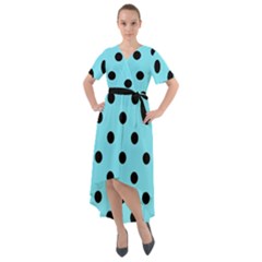 Large Black Polka Dots On Arctic Blue - Front Wrap High Low Dress by FashionLane