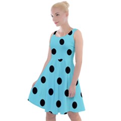 Large Black Polka Dots On Arctic Blue - Knee Length Skater Dress by FashionLane