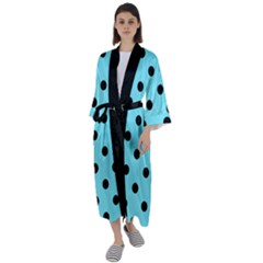 Large Black Polka Dots On Arctic Blue - Maxi Satin Kimono by FashionLane