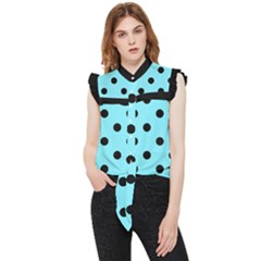 Large Black Polka Dots On Arctic Blue - Frill Detail Shirt by FashionLane