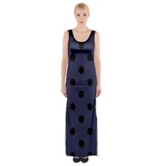 Large Black Polka Dots On Astral Aura - Thigh Split Maxi Dress by FashionLane