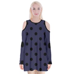 Large Black Polka Dots On Astral Aura - Velvet Long Sleeve Shoulder Cutout Dress by FashionLane