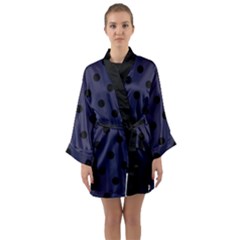 Large Black Polka Dots On Astral Aura - Long Sleeve Satin Kimono by FashionLane