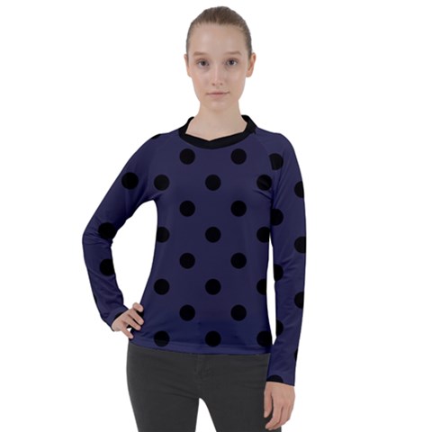 Large Black Polka Dots On Astral Aura - Women s Pique Long Sleeve Tee by FashionLane