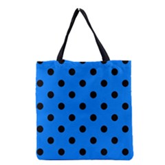 Large Black Polka Dots On Azure Blue - Grocery Tote Bag by FashionLane