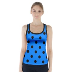 Large Black Polka Dots On Azure Blue - Racer Back Sports Top by FashionLane