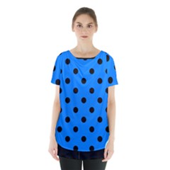 Large Black Polka Dots On Azure Blue - Skirt Hem Sports Top by FashionLane