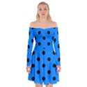 Large Black Polka Dots On Azure Blue - Off Shoulder Skater Dress View1