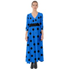 Large Black Polka Dots On Azure Blue - Button Up Boho Maxi Dress by FashionLane