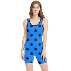 Large Black Polka Dots On Azure Blue - Women s Wrestling Singlet by FashionLane