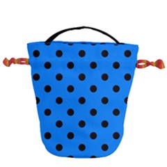 Large Black Polka Dots On Azure Blue - Drawstring Bucket Bag by FashionLane