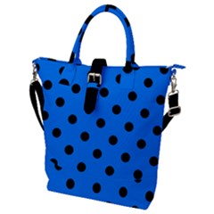 Large Black Polka Dots On Azure Blue - Buckle Top Tote Bag by FashionLane