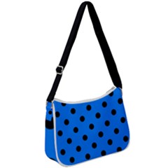 Large Black Polka Dots On Azure Blue - Zip Up Shoulder Bag by FashionLane