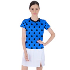 Large Black Polka Dots On Azure Blue - Women s Sports Top by FashionLane