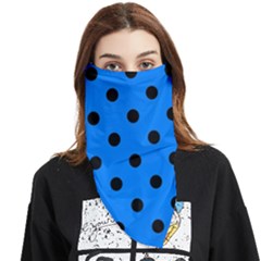 Large Black Polka Dots On Azure Blue - Face Covering Bandana (triangle)