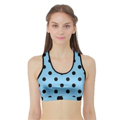 Large Black Polka Dots On Baby Blue - Sports Bra With Border by FashionLane