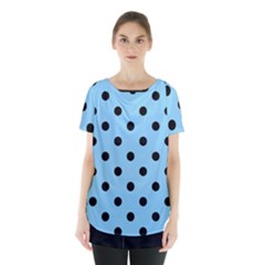 Large Black Polka Dots On Baby Blue - Skirt Hem Sports Top by FashionLane