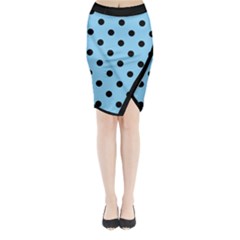 Large Black Polka Dots On Baby Blue - Midi Wrap Pencil Skirt by FashionLane