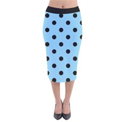 Large Black Polka Dots On Baby Blue - Velvet Midi Pencil Skirt by FashionLane