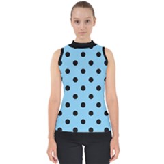 Large Black Polka Dots On Baby Blue - Mock Neck Shell Top by FashionLane