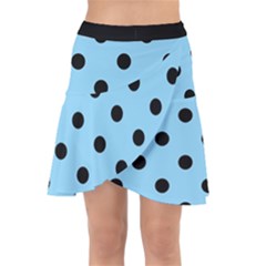 Large Black Polka Dots On Baby Blue - Wrap Front Skirt by FashionLane