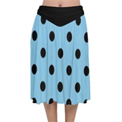 Large Black Polka Dots On Baby Blue - Velvet Flared Midi Skirt by FashionLane