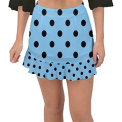 Large Black Polka Dots On Baby Blue - Fishtail Mini Chiffon Skirt by FashionLane