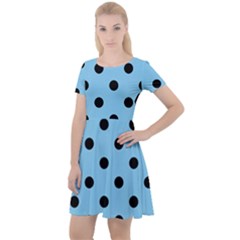 Large Black Polka Dots On Baby Blue - Cap Sleeve Velour Dress  by FashionLane