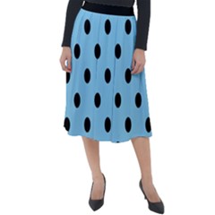 Large Black Polka Dots On Baby Blue - Classic Velour Midi Skirt  by FashionLane