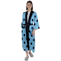 Large Black Polka Dots On Baby Blue - Maxi Satin Kimono by FashionLane