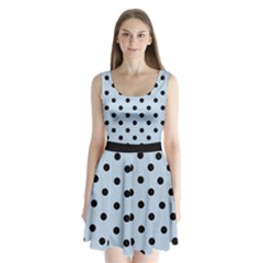 Large Black Polka Dots On Beau Blue - Split Back Mini Dress  by FashionLane