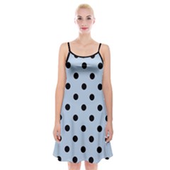 Large Black Polka Dots On Beau Blue - Spaghetti Strap Velvet Dress by FashionLane