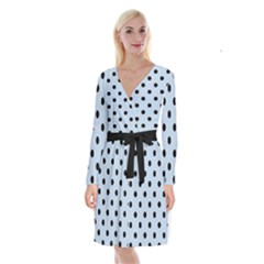 Large Black Polka Dots On Beau Blue - Long Sleeve Velvet Front Wrap Dress by FashionLane