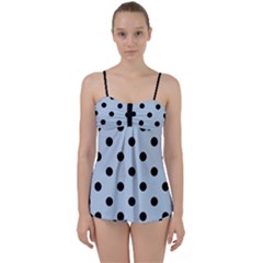 Large Black Polka Dots On Beau Blue - Babydoll Tankini Set by FashionLane