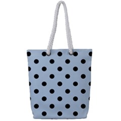 Large Black Polka Dots On Beau Blue - Full Print Rope Handle Tote (small) by FashionLane