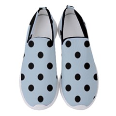 Large Black Polka Dots On Beau Blue - Women s Slip On Sneakers by FashionLane