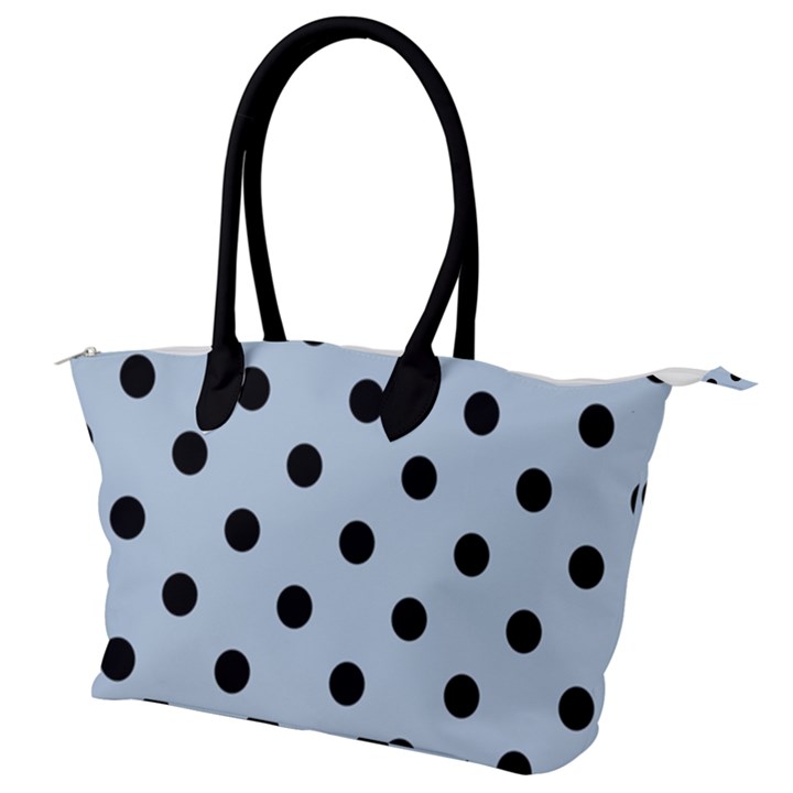 Large Black Polka Dots On Beau Blue - Canvas Shoulder Bag