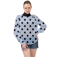 Large Black Polka Dots On Beau Blue - High Neck Long Sleeve Chiffon Top by FashionLane