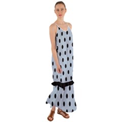 Large Black Polka Dots On Beau Blue - Cami Maxi Ruffle Chiffon Dress by FashionLane