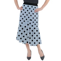 Large Black Polka Dots On Beau Blue - Midi Mermaid Skirt by FashionLane