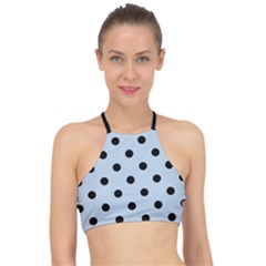 Large Black Polka Dots On Beau Blue - Racer Front Bikini Top by FashionLane