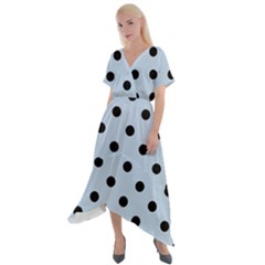 Large Black Polka Dots On Beau Blue - Cross Front Sharkbite Hem Maxi Dress by FashionLane