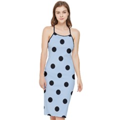 Large Black Polka Dots On Beau Blue - Bodycon Cross Back Summer Dress by FashionLane