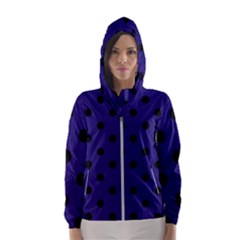 Large Black Polka Dots On Berry Blue - Women s Hooded Windbreaker by FashionLane