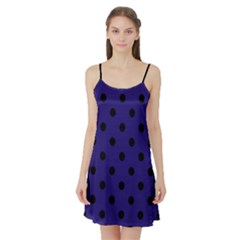 Large Black Polka Dots On Berry Blue - Satin Night Slip by FashionLane