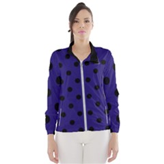 Large Black Polka Dots On Berry Blue - Women s Windbreaker by FashionLane