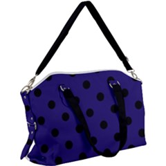 Large Black Polka Dots On Berry Blue - Canvas Crossbody Bag by FashionLane