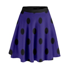 Large Black Polka Dots On Berry Blue - High Waist Skirt by FashionLane