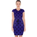 Large Black Polka Dots On Berry Blue - Capsleeve Drawstring Dress  View1