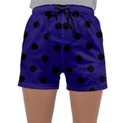 Large Black Polka Dots On Berry Blue - Sleepwear Shorts by FashionLane